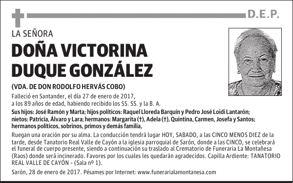 DOÑA VICTORINA DUQUE GONZÁLEZ