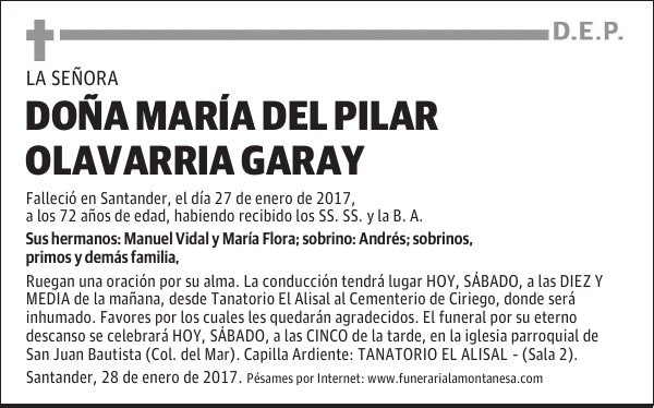 DOÑA MARÍA DEL PILAR OLAVARRIA GARAY