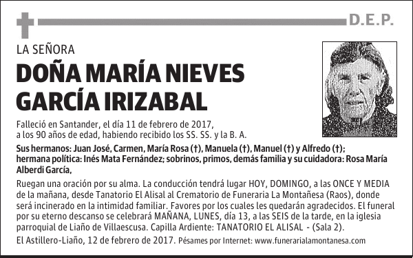 DOÑA MARIA NIEVES GARCIA IRIZABAL