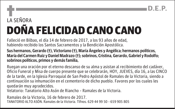 DOÑA FELICIDAD CANO CANO