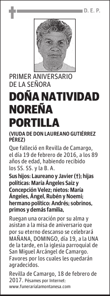 DOÑA NATIVIDAD NOREÑA PORTILLA