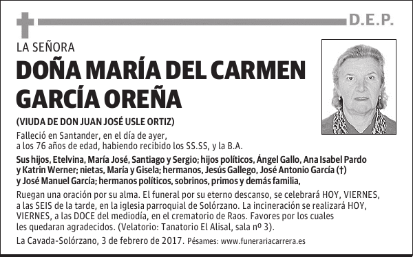 DOÑA MARÍA DEL CARMEN GARCÍA OREÑA