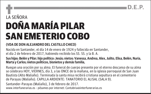 Dª MARIA PILAR SAN EMETERIO COBO