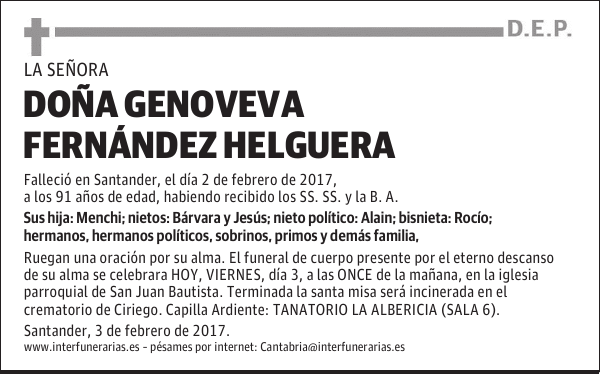 Dª GENOVEVA FERNÁNDEZ HELGUERA