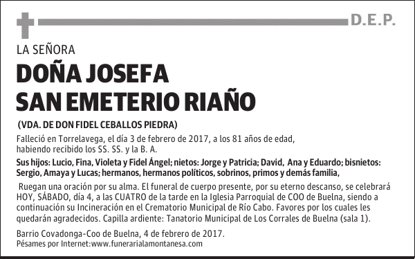 DOÑA JOSEFA SAN EMETERIO RIAÑO