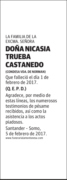 DOÑA NICASIA TRUEBA CASTANEDO