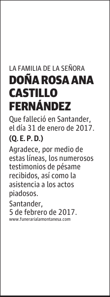 DOÑA ROSA ANA CASTILLO FERNÁNDEZ