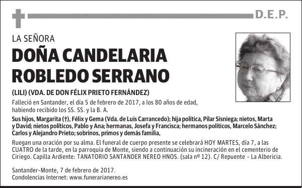DOÑA CANDELARIA ROBLEDO SERRANO