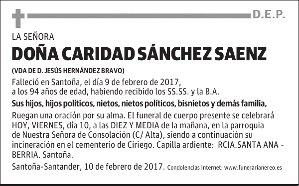DOÑA CARIDAD SANCHEZ SAENZ