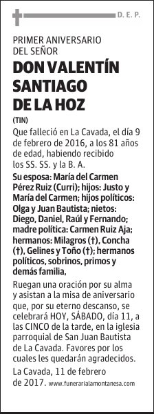 DON VALENTÍN SANTIAGO DE LA HOZ