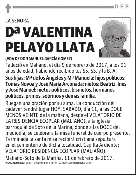 Dª VALENTINA PELAYO LLATA