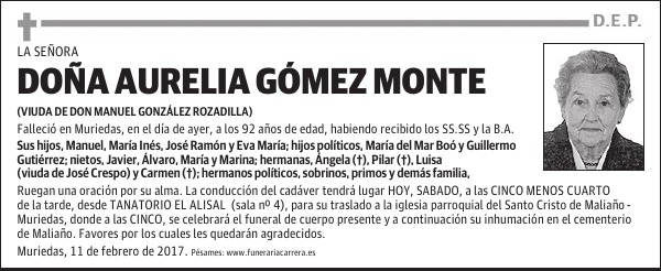 DOÑA AURELIA GOMEZ MONTE