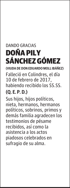 DOÑA PILY SÁNCHEZ GÓMEZ
