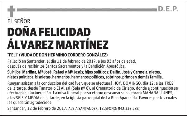DOÑA FELICIDAD ALVAREZ MARTÍNEZ