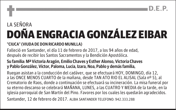 DOÑA ENGRACIA GONZÁLEZ EIBAR