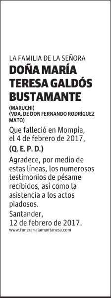DOÑA MARÍA TERESA CALDOS BUSTAMANTE