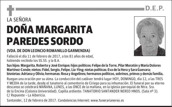 DOÑA MARGARITA PAREDES SORDO