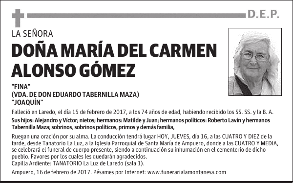 DOÑA MARÍA DEL CARMEN ALONSO GÓMEZ