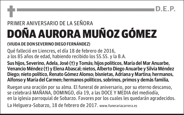 DOÑA AURORA MUÑOZ GÓMEZ
