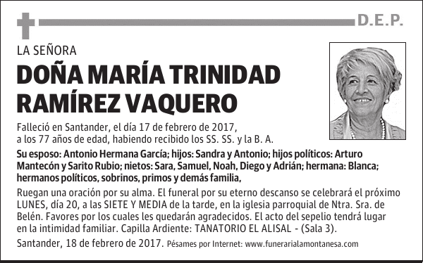 DOÑA MARÍA TRINIDAD RAMIREZ VAQUERO