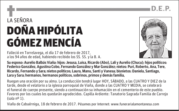DOÑA HIPÓLITA GÓMEZ MENCÍA