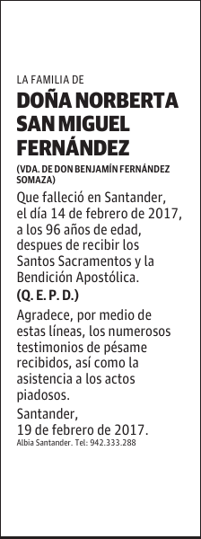 DOÑA NORBERTA SAN MIGUEL FERNÁNDEZ