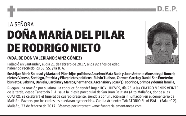DOÑA MARIA DEL PILAR DE RODRIGO NIETO