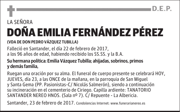 DOÑA EMILIA FERNANDEZ PEREZ