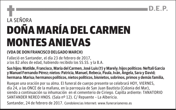 DOÑA MARIA DEL CARMEN MONTES ANIEVAS