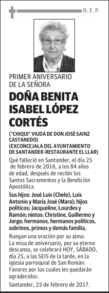 DOÑA BENITA ISABEL LÓPEZ CORTÉS