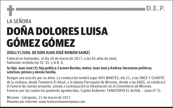 DOÑA DOLORES LUISA GÓMEZ GÓMEZ