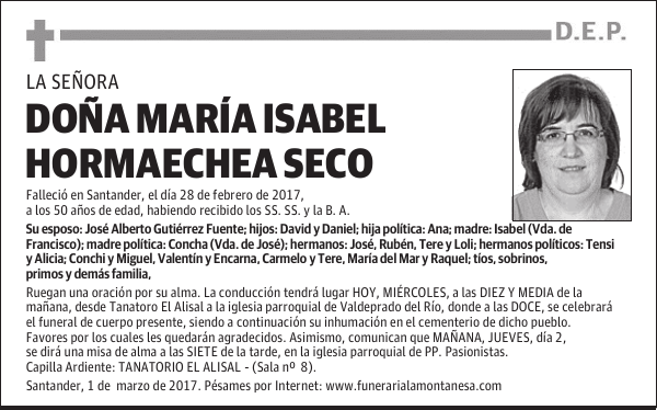 DOÑA MARÍA ISABEL HORMAECHEA SECO