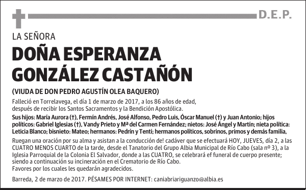 DOÑA ESPERANZA GONZÁLEZ CASTAÑÓN