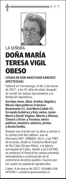 DOÑA MARÍA TERESA VIGIL OBESO