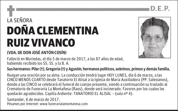DOÑA CLEMENTINA RUIZ VIVANCO
