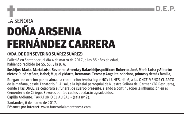 DOÑA ARSENIA FERNÁNDEZ CARRERA