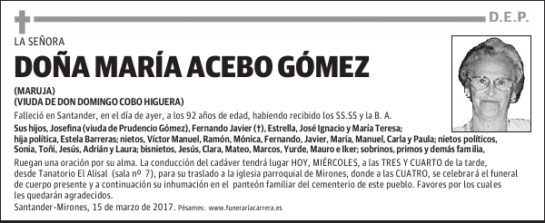 DOÑA MARIA ACEBO GOMEZ