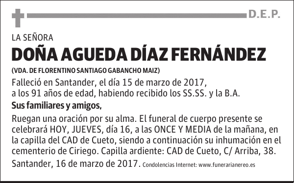 DOÑA AGUEDA DIAZ FERNANDEZ