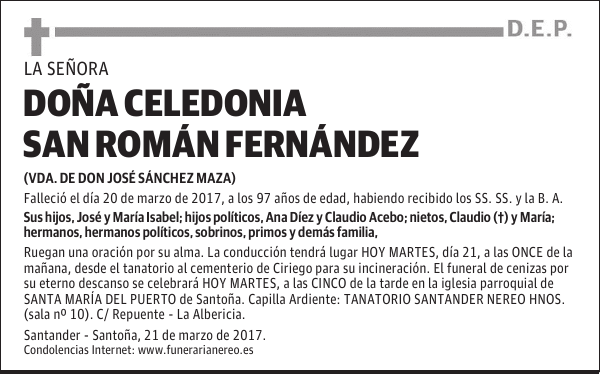 DOÑA CELEDONIA SAN ROMÁN FERNÁNDEZ