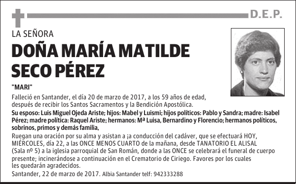 DOÑA MARÍA MATILDE SECO PÉREZ