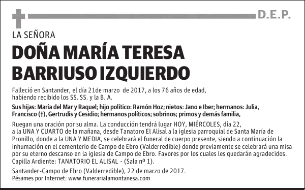 DOÑA MARIA TERESA BARRIUSO IZQUIERDO