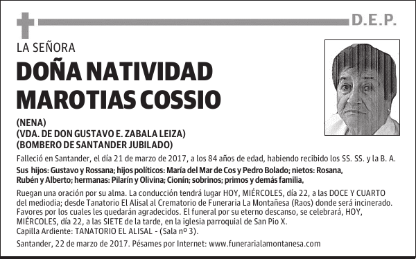 DOÑA NATIVIDAD MAROTIAS COSSIO