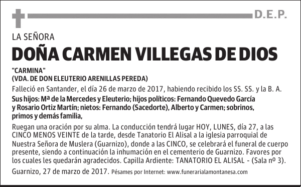 DOÑA CARMEN VILLEGAS DE DIOS