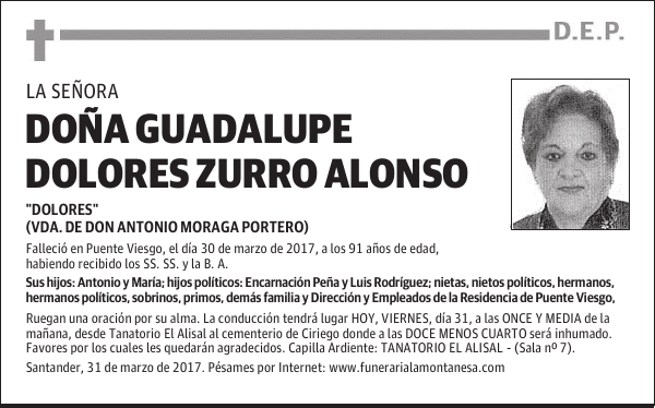 DOÑA GUADALUPE DOLORES ZURRO ALONSO