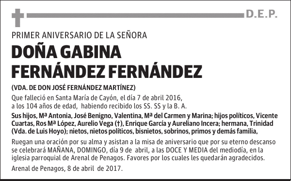 DOÑA GABINA FERNÁNDEZ FERNÁNDEZ