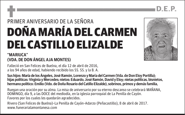 DOÑA MARÍA DEL CARMEN DEL CASTILLO ELIZALDE