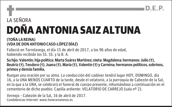 DOÑA ANTONIA SAIZ ALTUNA