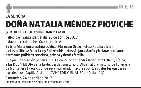 DOÑA NATALIA MÉNDEZ PIOVICHE