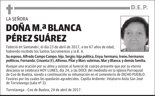 DOÑA Mª BLANCA PÉREZ SUÁREZ