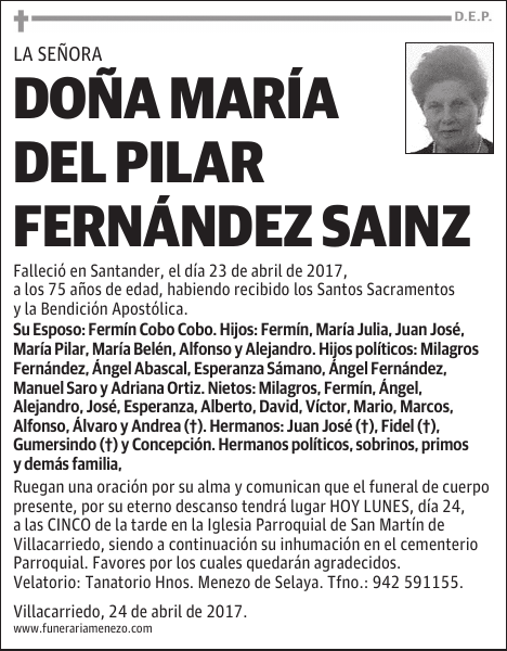 DOÑA MARÍA DEL PILAR FERNÁNDEZ SAINZ